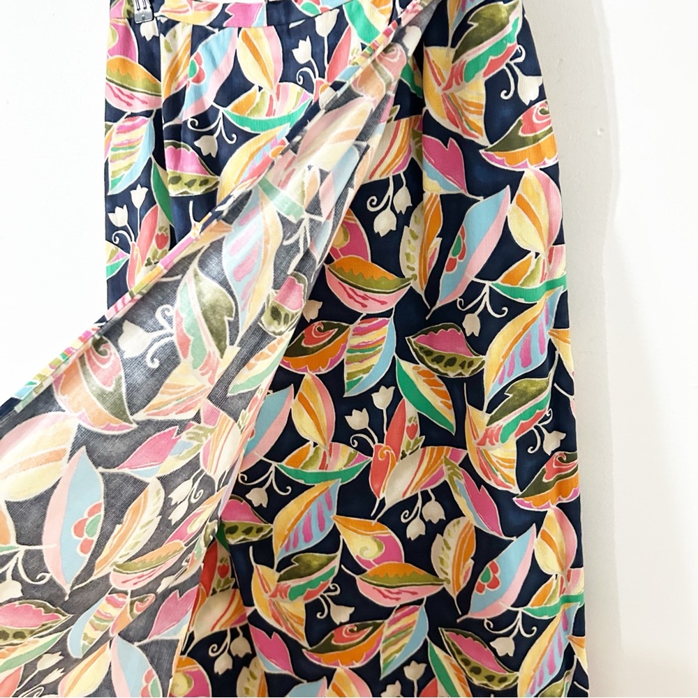 Vintage Talbots Pin Wale Light Corduroy Multicolor Botanical Faux Wrap Skirt - Picture 3 of 11